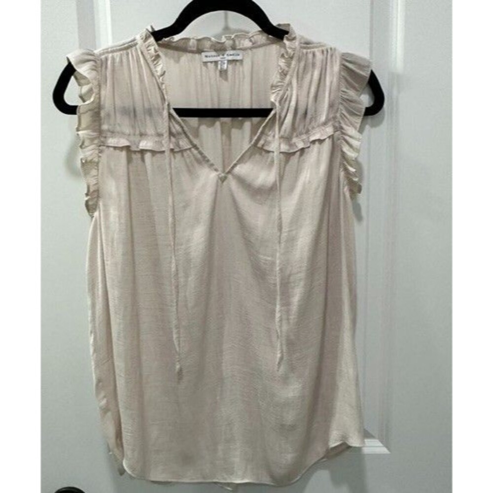Maison d'Amelie Paris/Anthropologie Women S Ruffle Sleeve Tie Neck Blouse Ivory